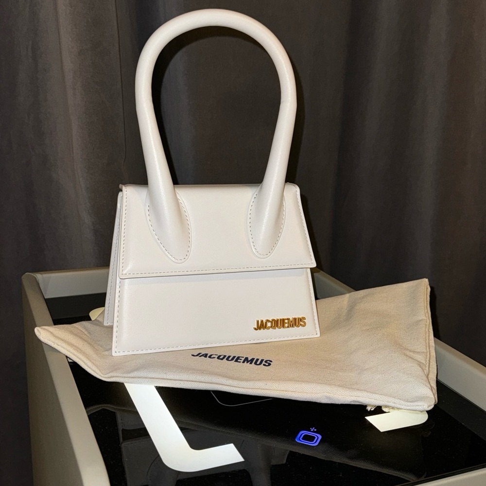 Jacquemus White Mini Bag with Gold Logo